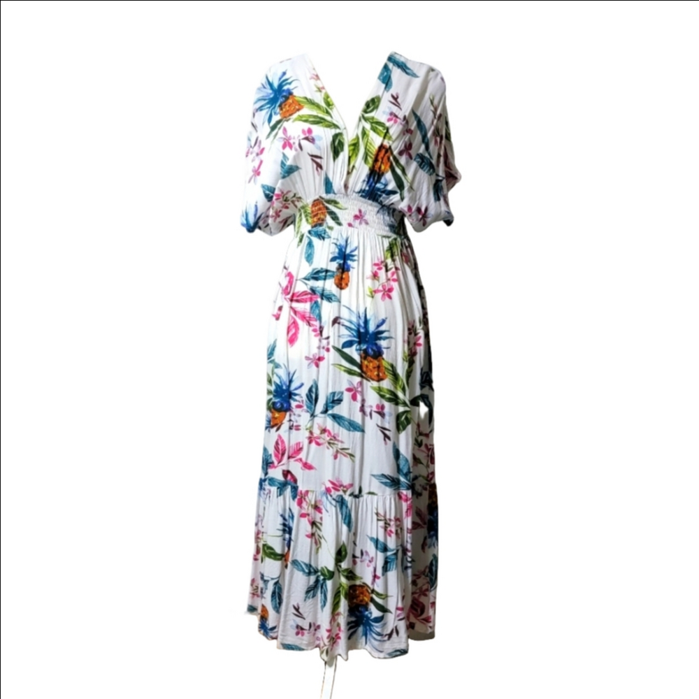 BLUE ISLAND floral tiered maxi dress XS